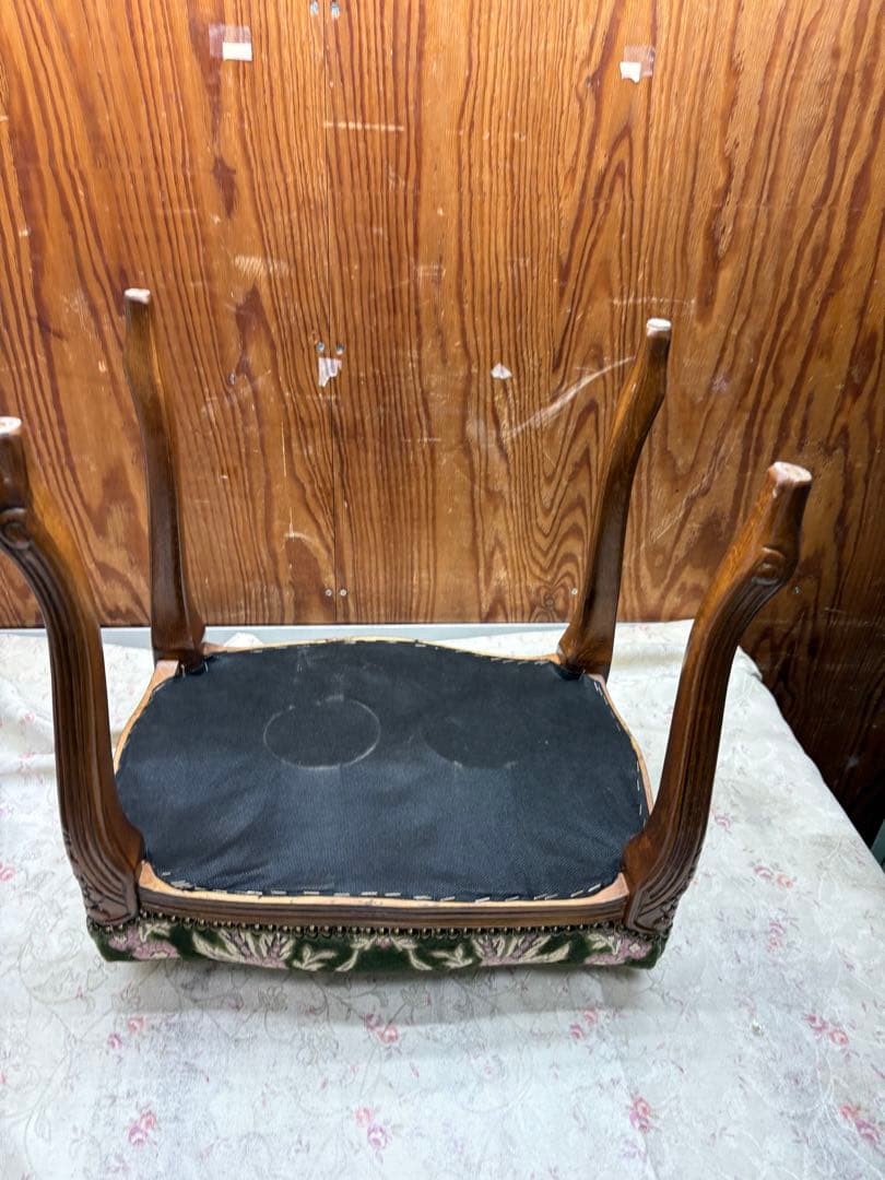 スツール 金華山 グリーン 猫脚 木製 完成品 オットマン　イタリア