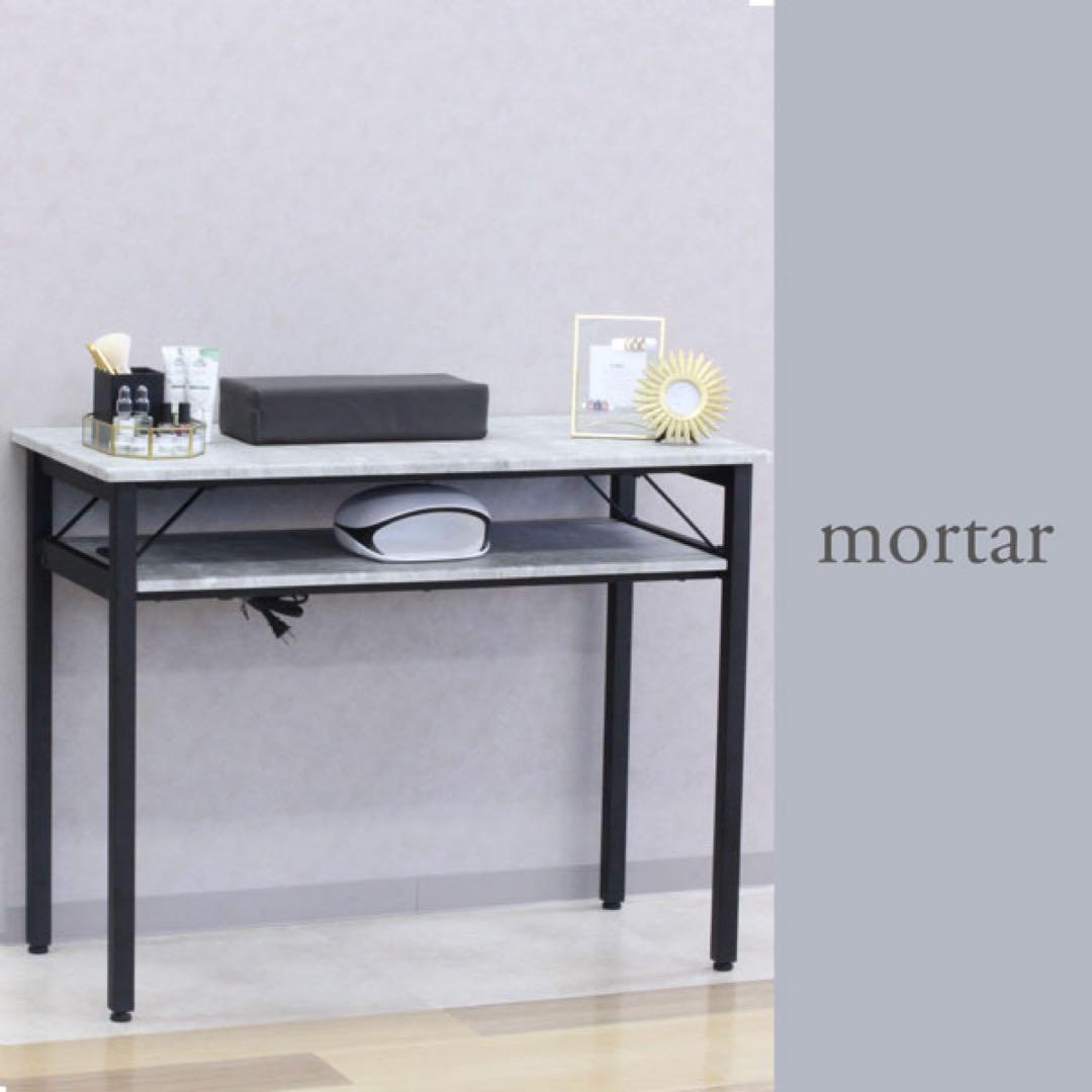 TAT ネイルテーブル　グレー合成石モダンテーブル 2段棚付きSHAREYDVA