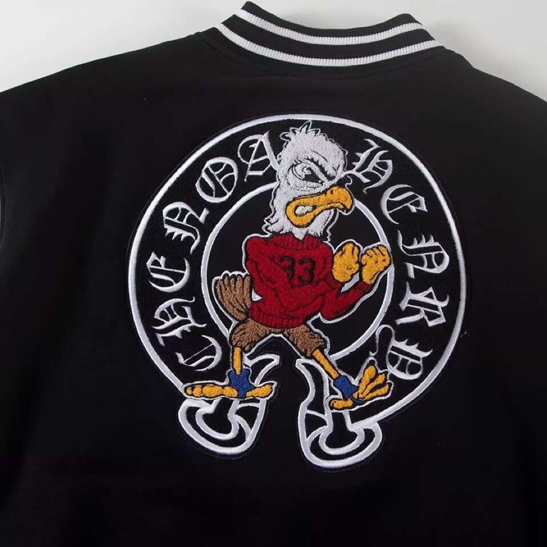 国内発送　 スタジャン 黒と白 刺繍キャラクター付きクロムハーツ風