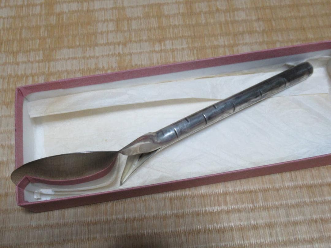 1970年代◆老舗京都 清昌堂 茶道具 本物総銀製 炉用灰さじ 重さ108.4ｇ