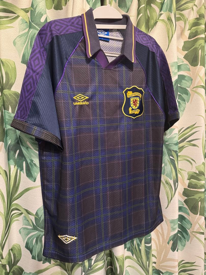 90sスコットランド代表ユニフォームUmbro チェック柄サッカーシャツ