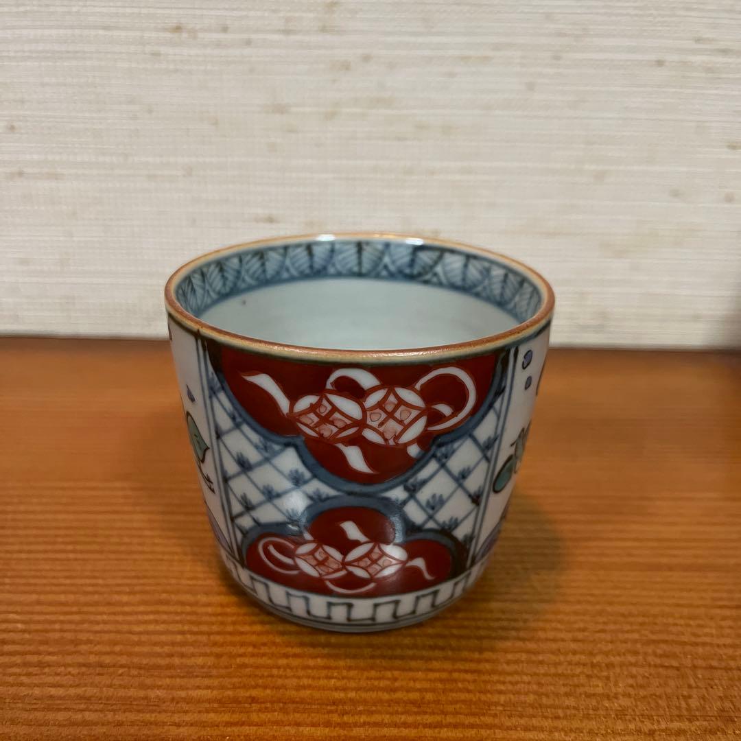 有田焼　五代走波　染錦 宝珠波千鳥文　蕎麦猪口