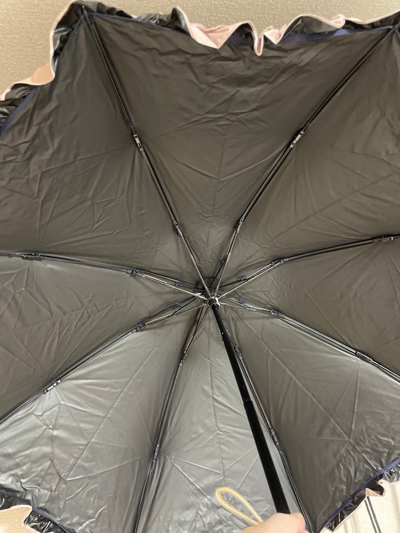 神戸ロサブラン 3段折り畳み日傘 フリル ネイビー×ピンク 美品