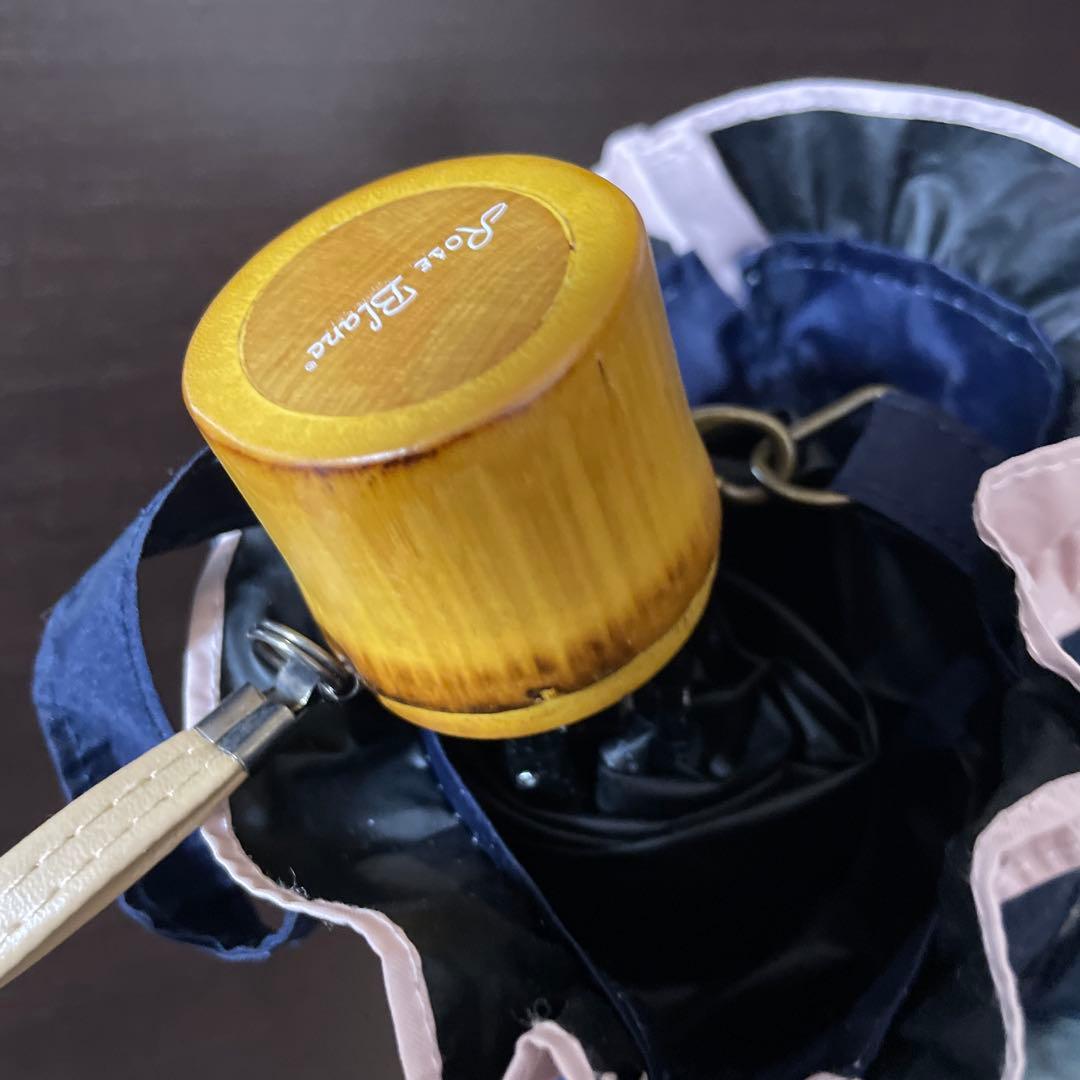 神戸ロサブラン 3段折り畳み日傘 フリル ネイビー×ピンク 美品