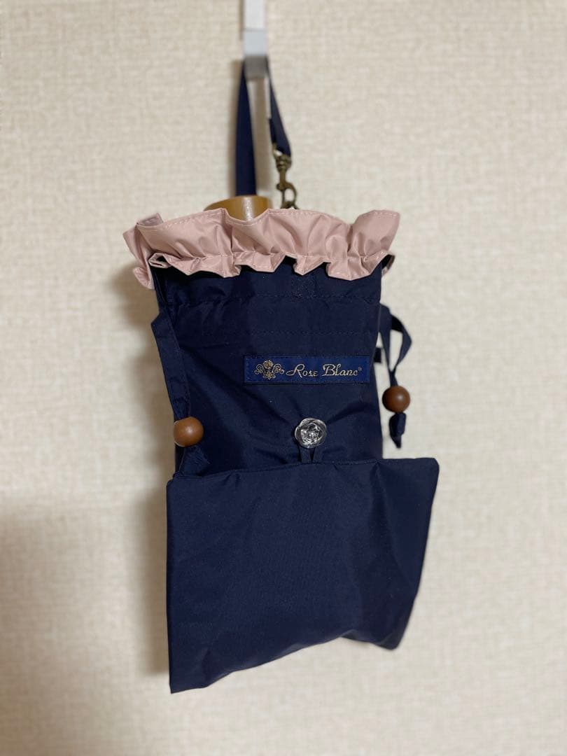 神戸ロサブラン 3段折り畳み日傘 フリル ネイビー×ピンク 美品