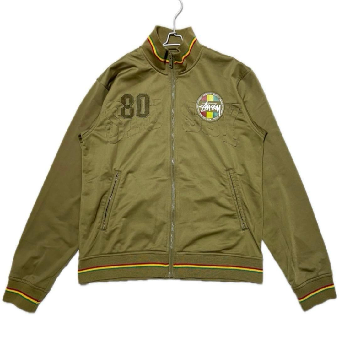 ステューシー トラックジャケット ラスタカラー 刺繍ロゴ ジャージ カーキ系 M