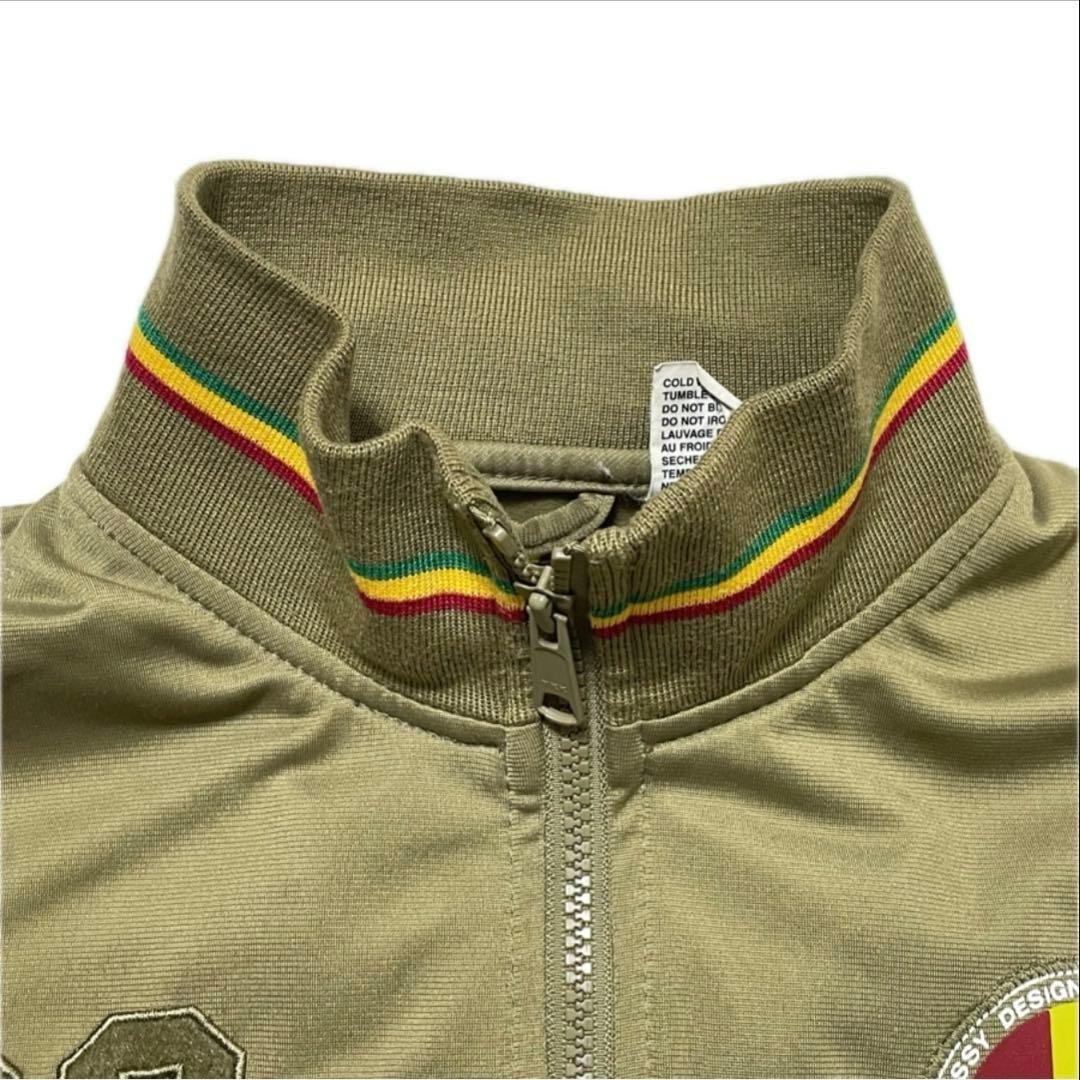 ステューシー トラックジャケット ラスタカラー 刺繍ロゴ ジャージ カーキ系 M