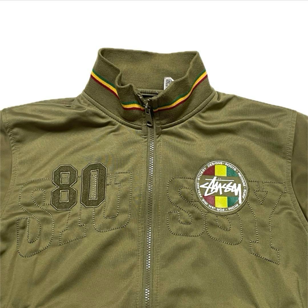 ステューシー トラックジャケット ラスタカラー 刺繍ロゴ ジャージ カーキ系 M