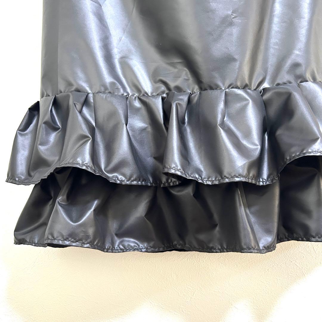 【新品・未使用】スカート裾除け　黒　薄手光沢生地　撥水加工　フリル2段