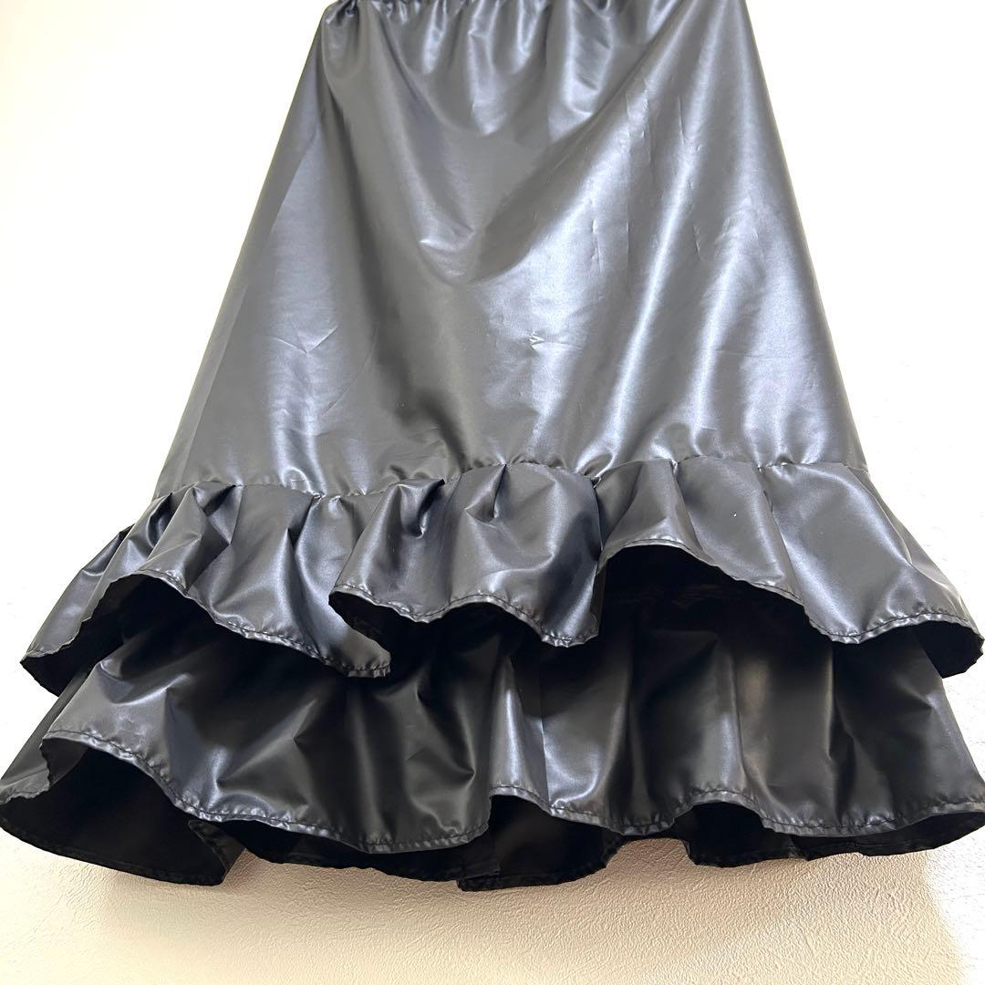 【新品・未使用】スカート裾除け　黒　薄手光沢生地　撥水加工　フリル2段
