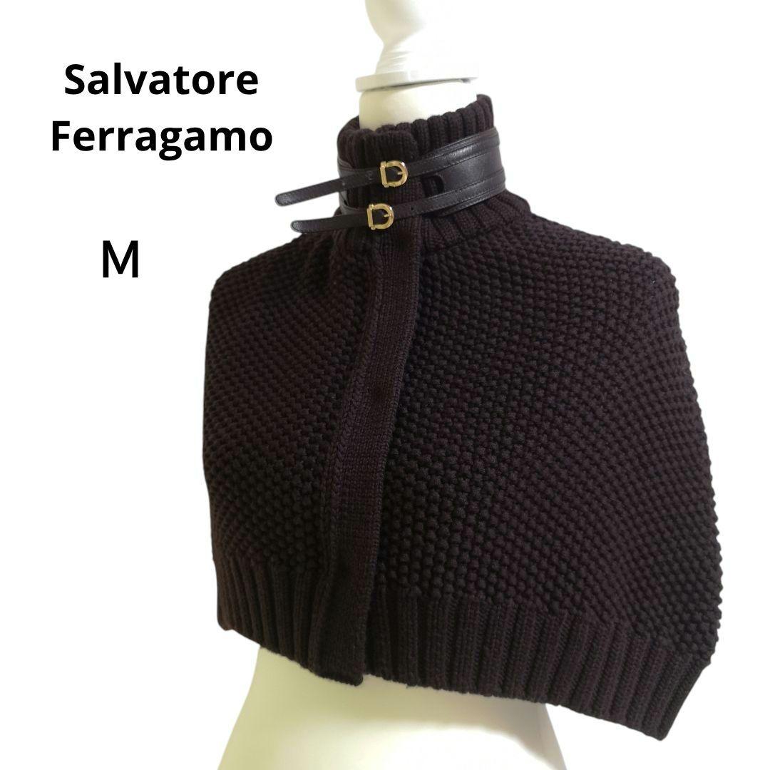 美品 Salvatore Ferragamo ニットケープ 羽織 ガンチーニ Ｍ