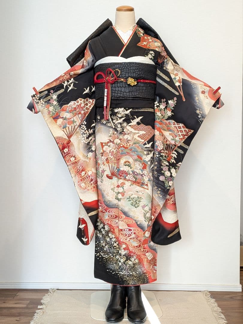 Kyoka様 振袖フルセット 身丈169裄65 豪華振袖 金彩 暈し染め 黒