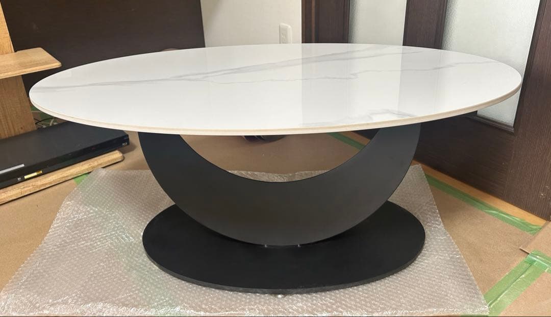 セラミックセンターテーブル ホワイト大理石風100cm