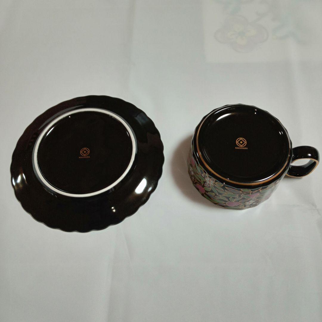 【 中山陶器 宮内庁御用達 】 黒釉桃花ティーセット