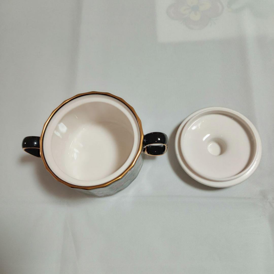 【 中山陶器 宮内庁御用達 】 黒釉桃花ティーセット