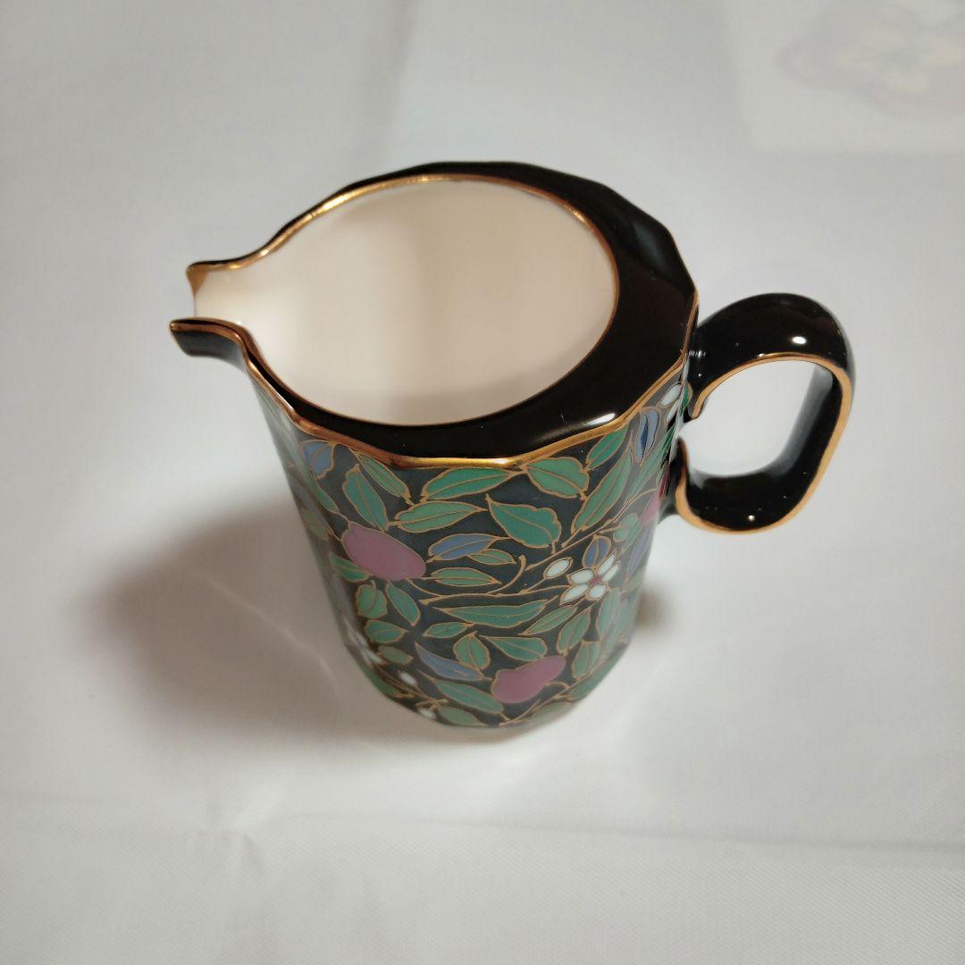 【 中山陶器 宮内庁御用達 】 黒釉桃花ティーセット