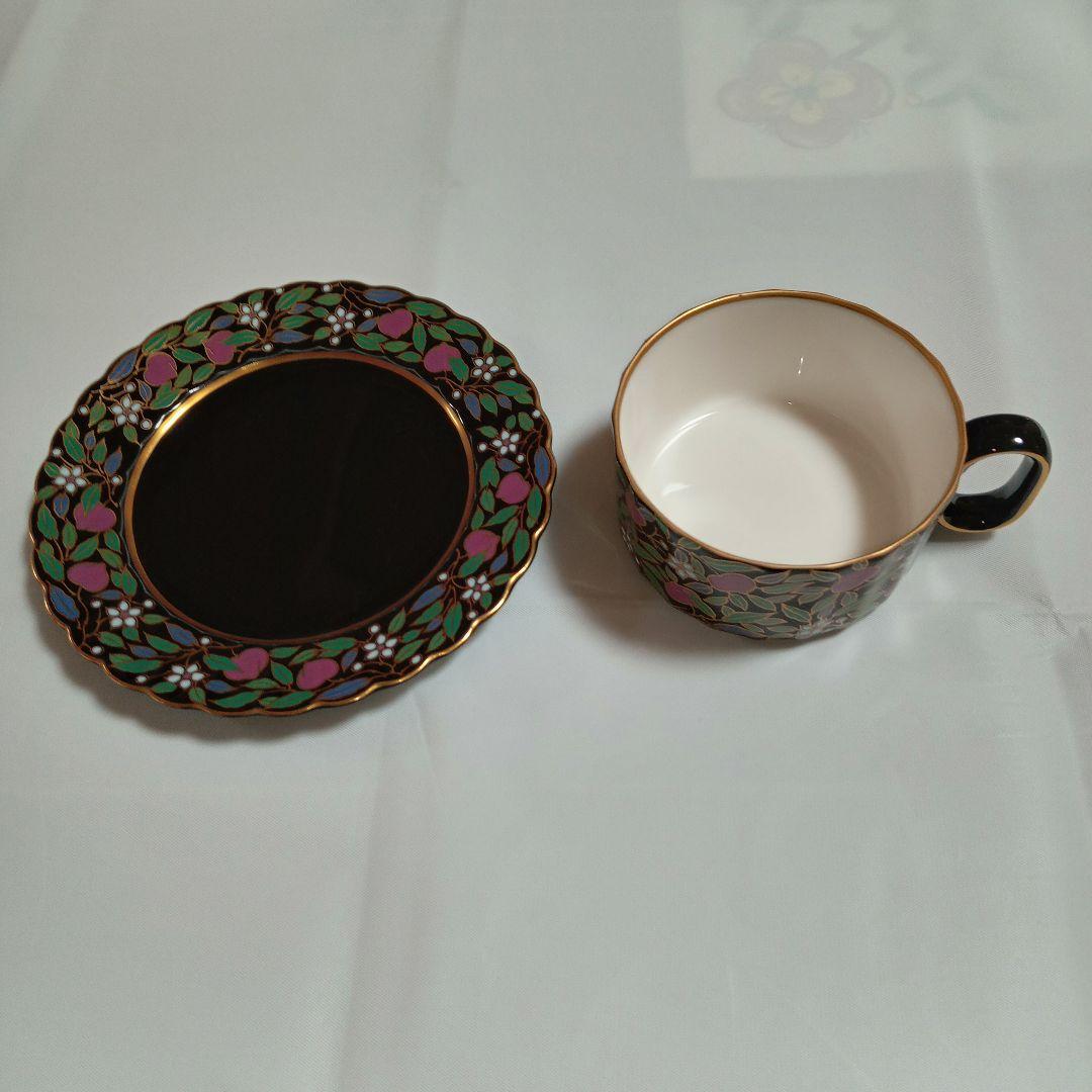 【 中山陶器 宮内庁御用達 】 黒釉桃花ティーセット