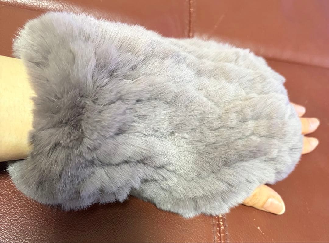 リアルファー手袋　アームカバー　指無し　ブラウングレー