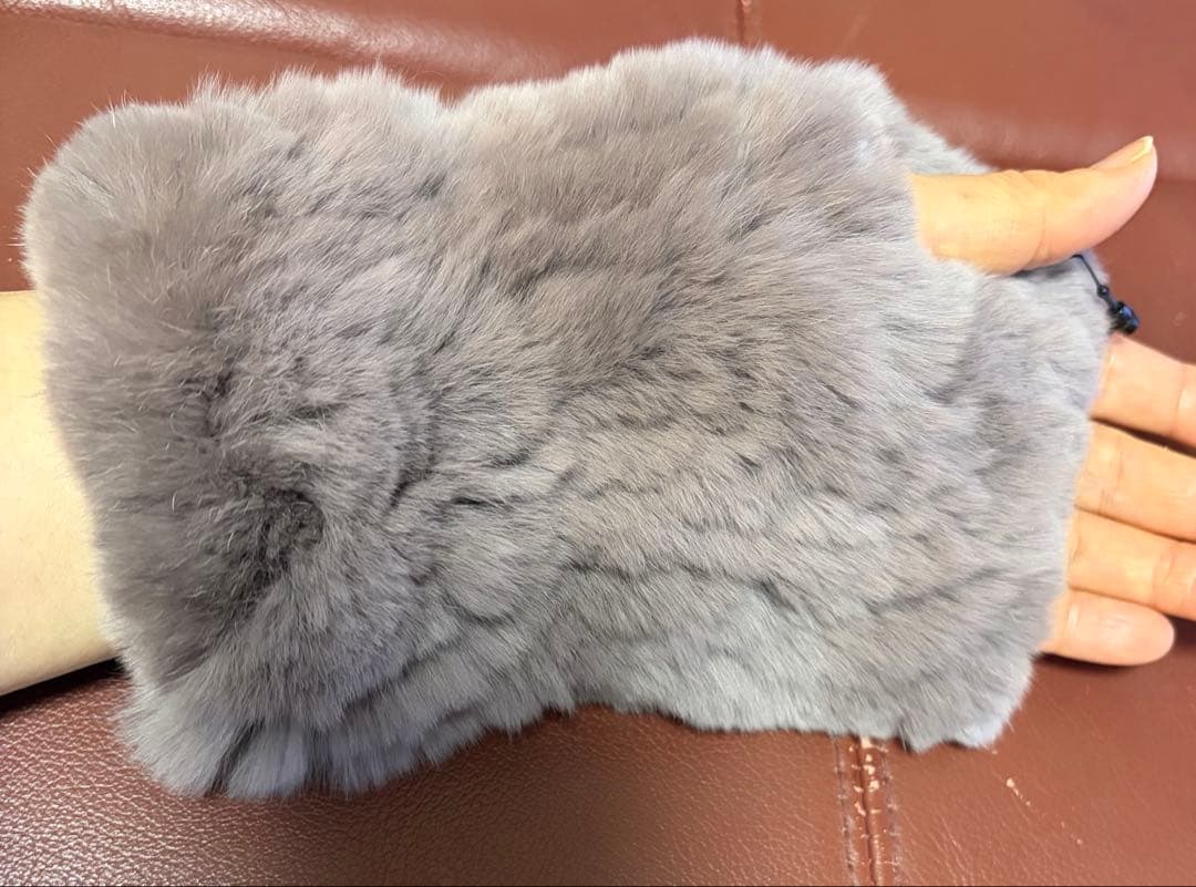 リアルファー手袋　アームカバー　指無し　ブラウングレー