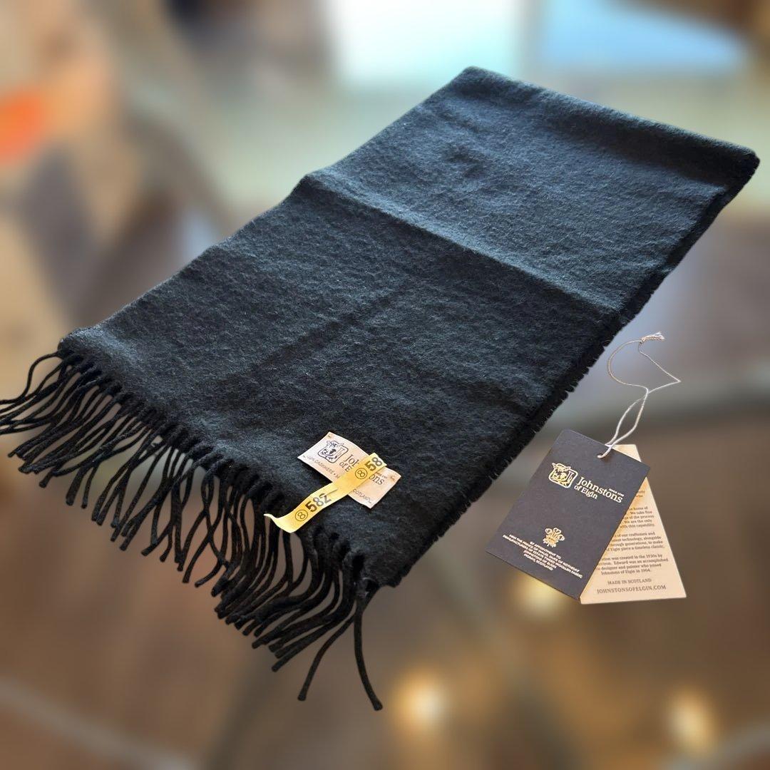 ★★Johnstons of Elgin ブラック マフラー★★クリーニング済み