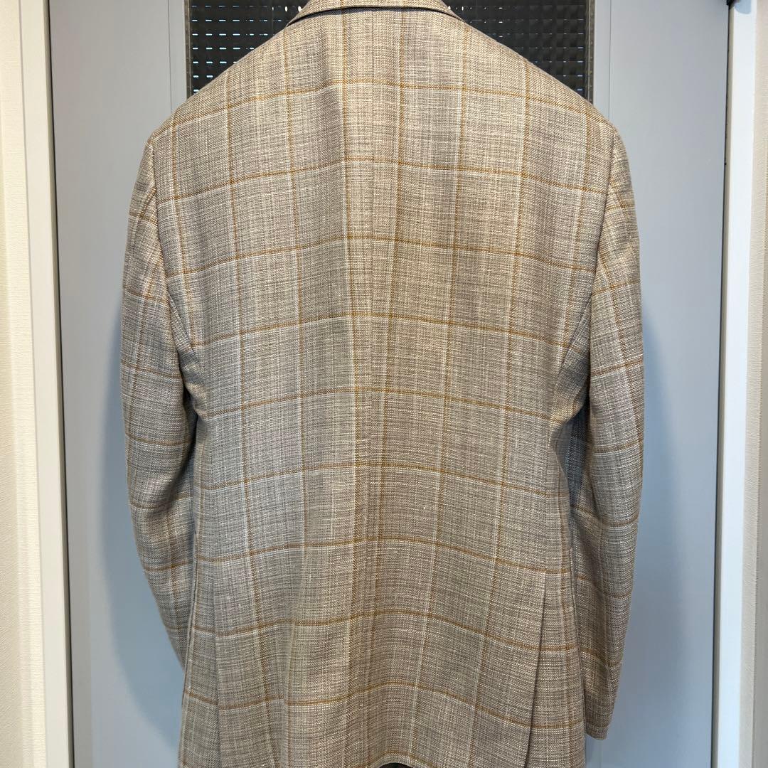 ダブルブレスト テーラードジャケット ベージュ系チェック