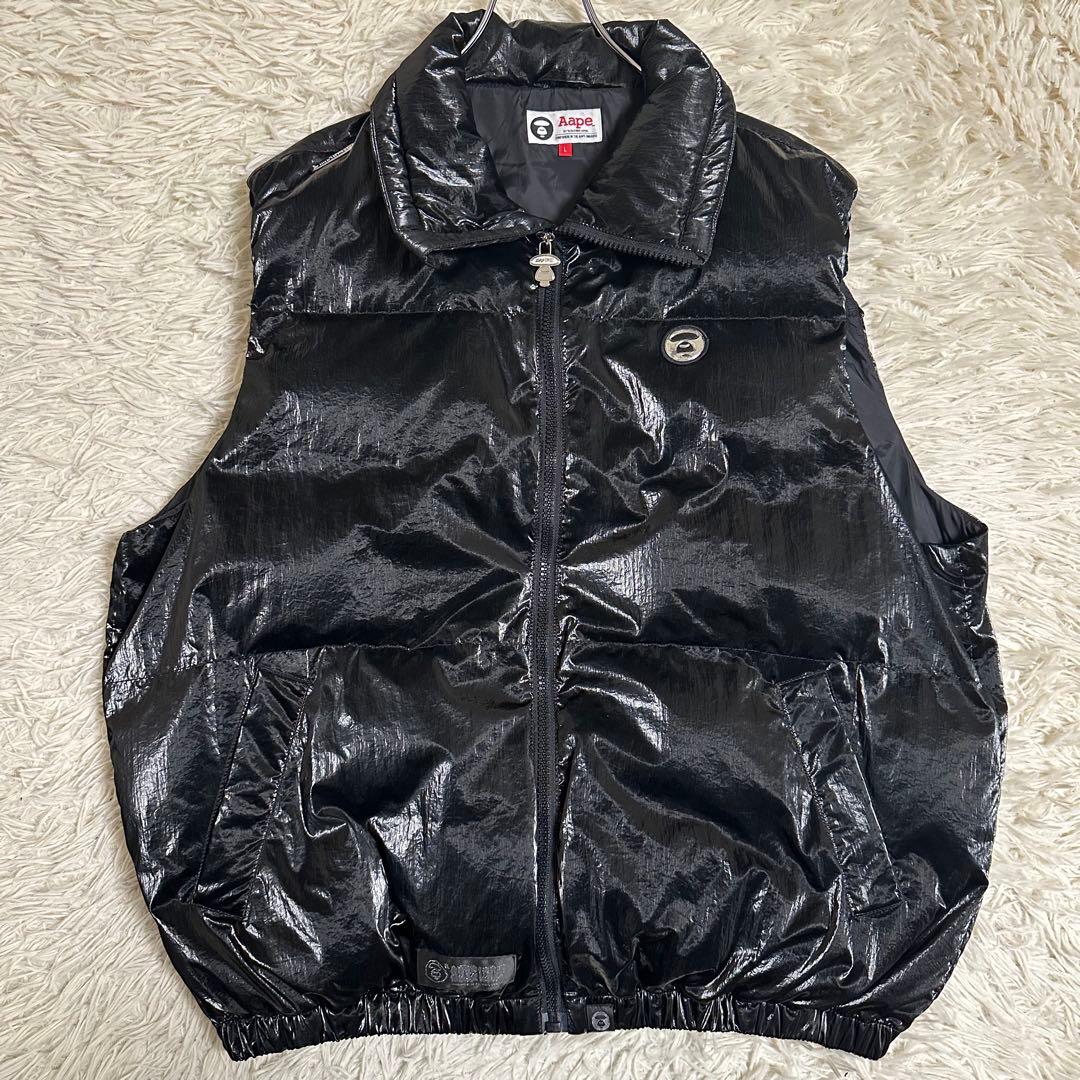 【AAPE】アベイシングエイプ ダウンベストブラック 光沢00s archive
