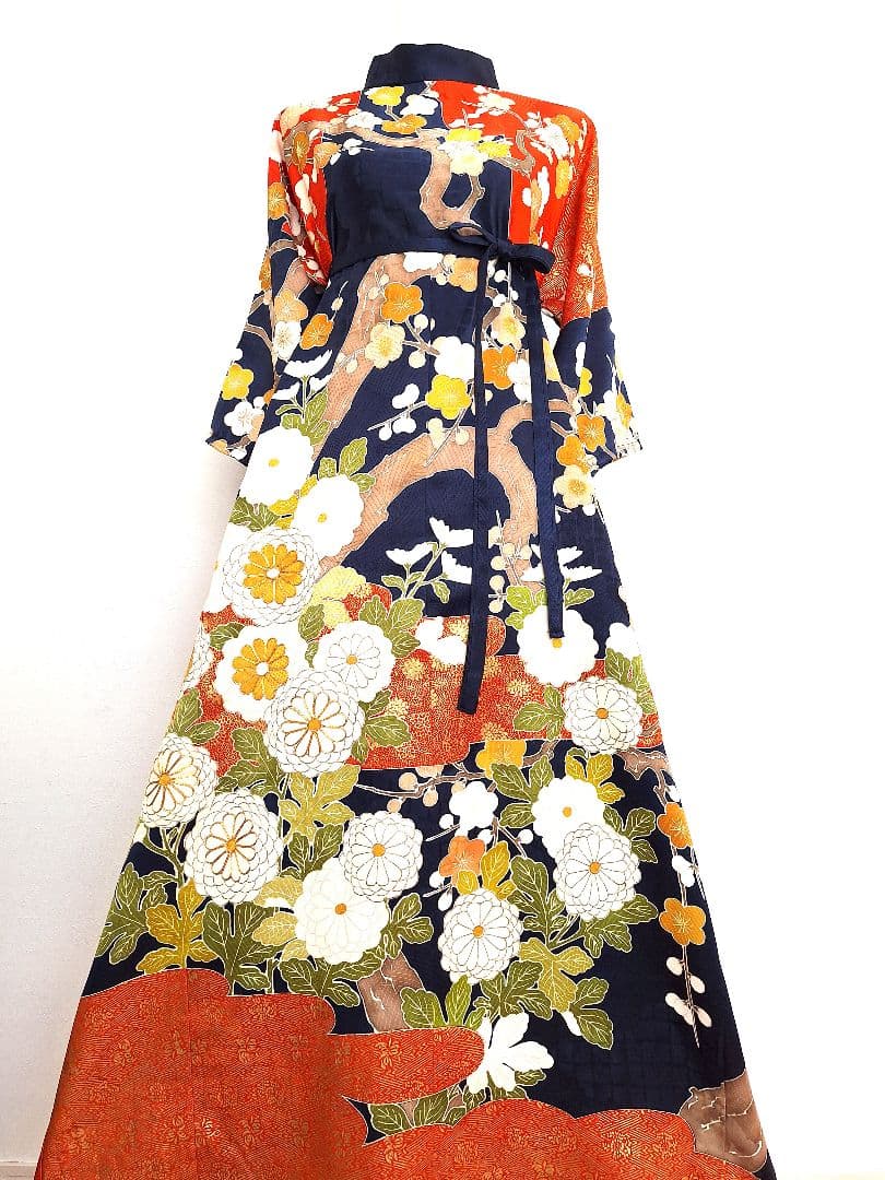 着物リメイクワンピース3676