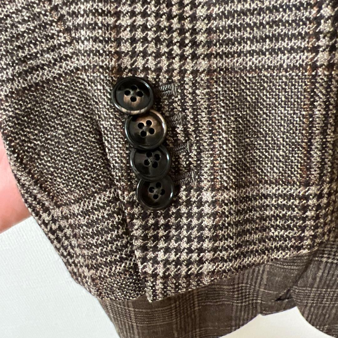 バルバ BARBA シルク・カシミヤ混 ウールジャケット 茶グレンチェック 46
