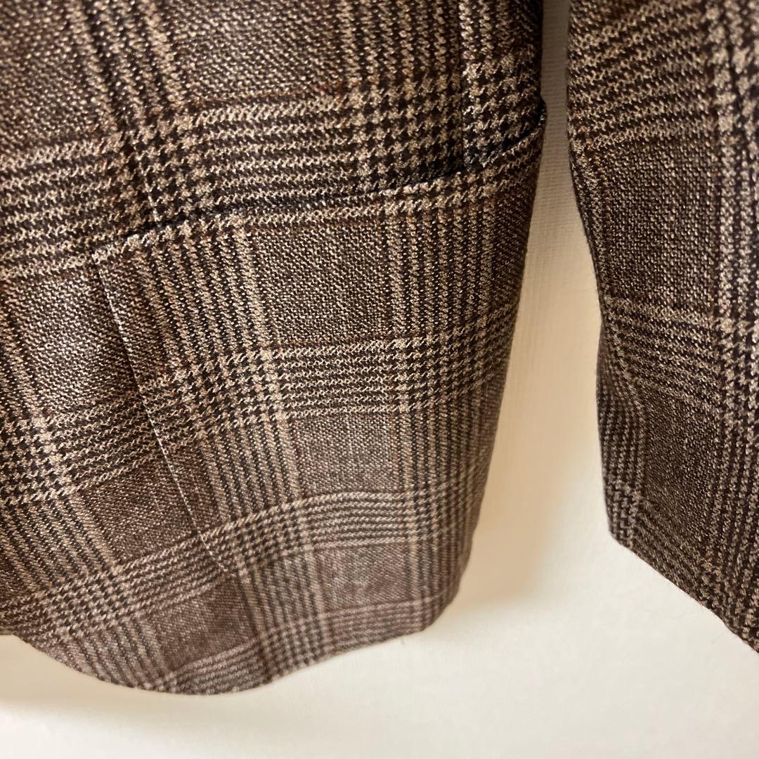 バルバ BARBA シルク・カシミヤ混 ウールジャケット 茶グレンチェック 46
