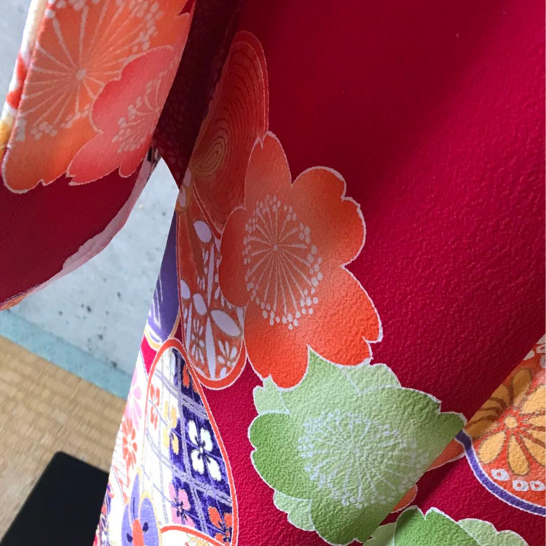 【乙葉】化繊　二尺袖　振袖　花柄　子供向け