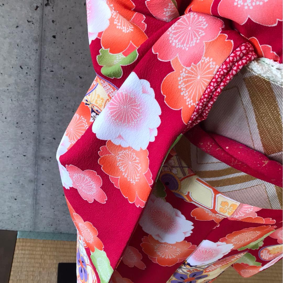 【乙葉】化繊　二尺袖　振袖　花柄　子供向け