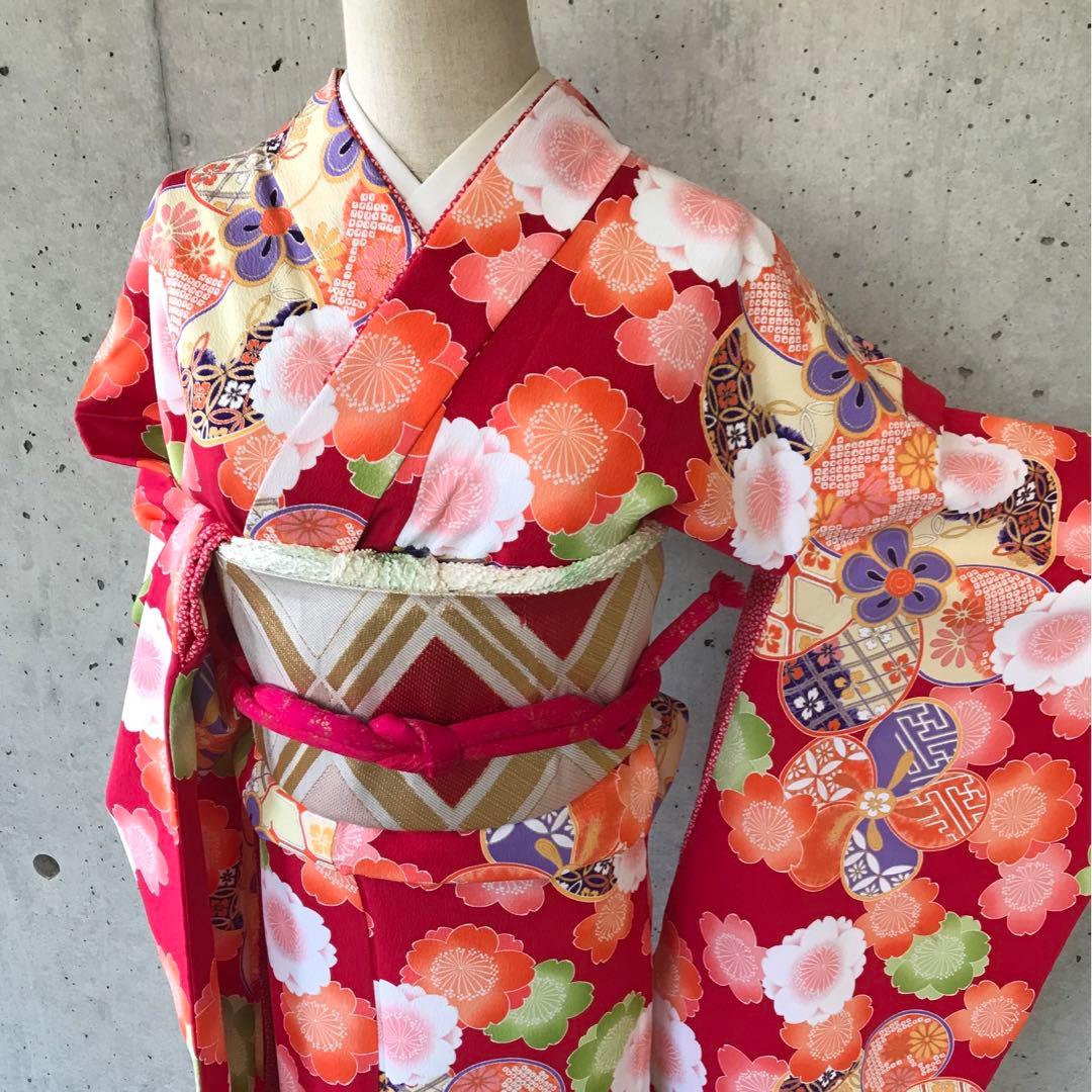 【乙葉】化繊　二尺袖　振袖　花柄　子供向け