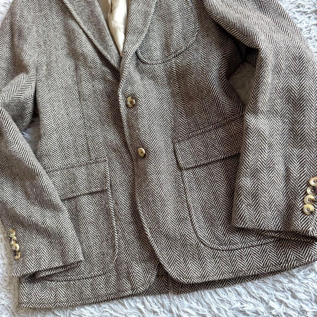 美品　ラルフローレン　テーラードジャケット　シルク　リネン　ヘリンボーン　38R