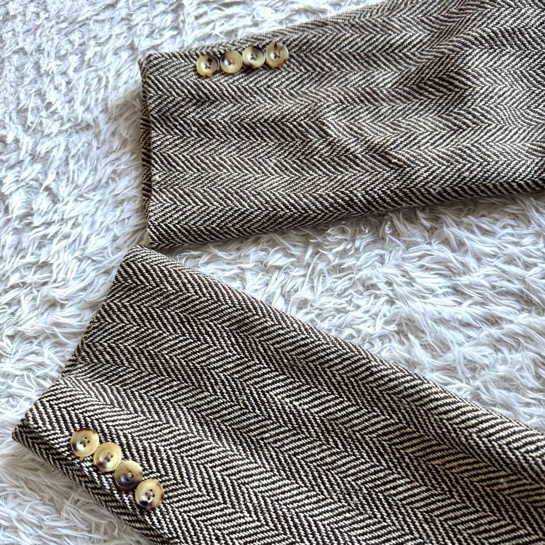 美品　ラルフローレン　テーラードジャケット　シルク　リネン　ヘリンボーン　38R