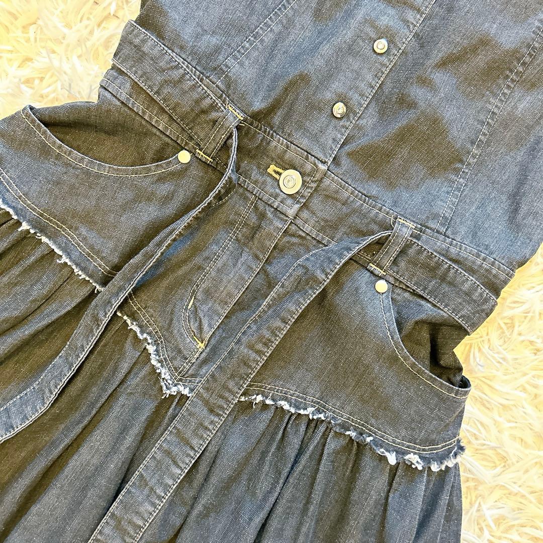 エムズグレイシー　ロングデニムワンピース　ジャンパースカート　ウエストリボン38