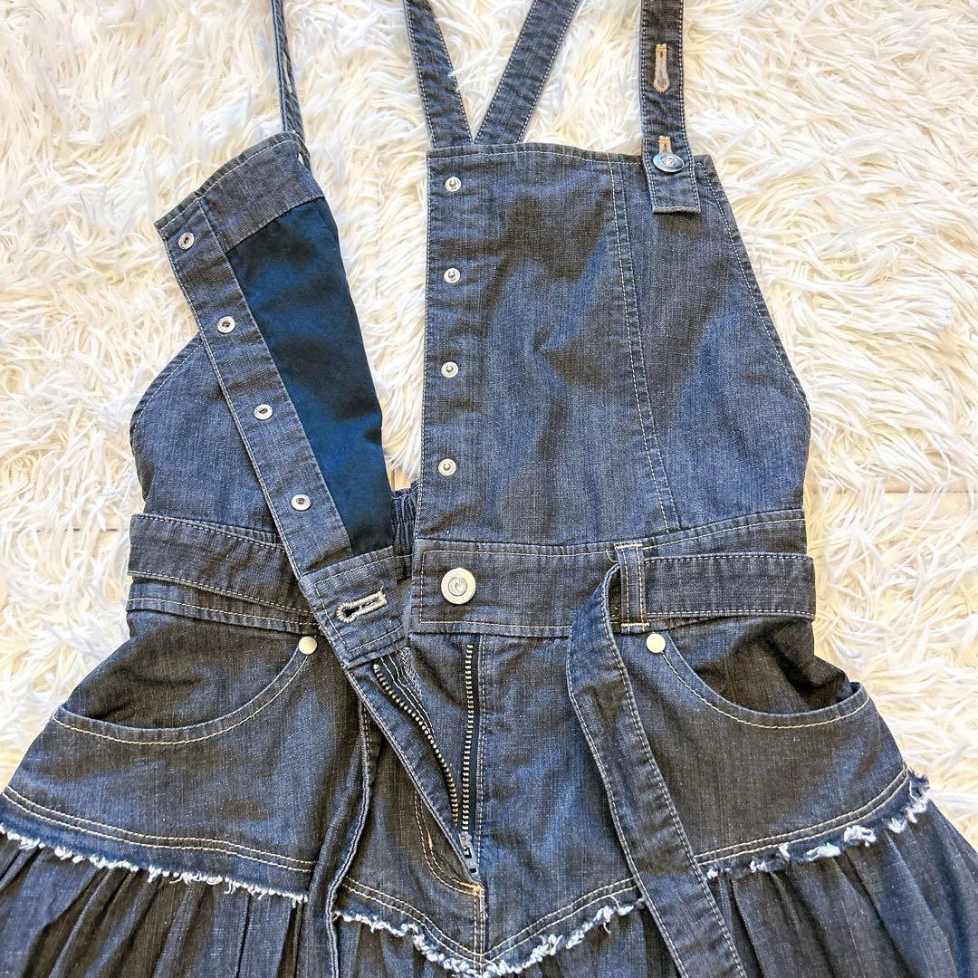 エムズグレイシー　ロングデニムワンピース　ジャンパースカート　ウエストリボン38