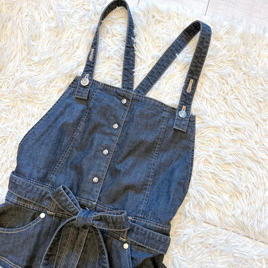 エムズグレイシー　ロングデニムワンピース　ジャンパースカート　ウエストリボン38