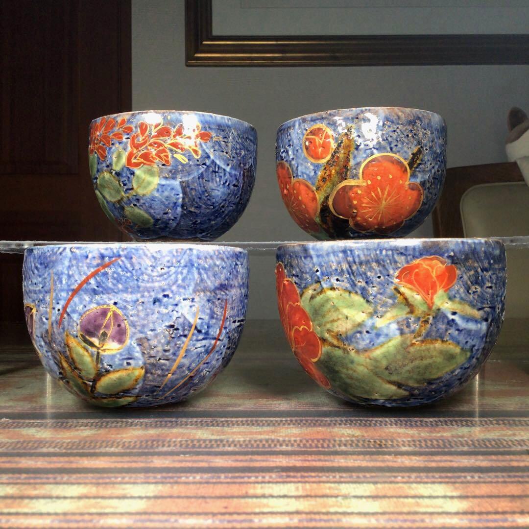 『プレうー特価』　清水焼　陶あん　お茶茶碗　(抹茶茶碗に近い) 4杯