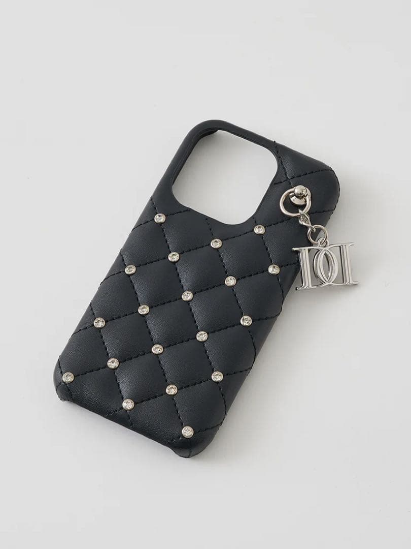 Darich キルティングビジューDDチャームiPhoneケース 15 黒