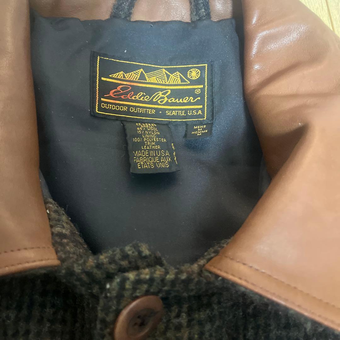 希少　黒タグ　Eddie Bauer ウールコート 襟レザー