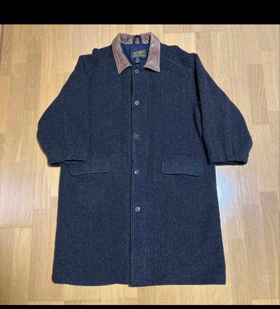希少　黒タグ　Eddie Bauer ウールコート 襟レザー