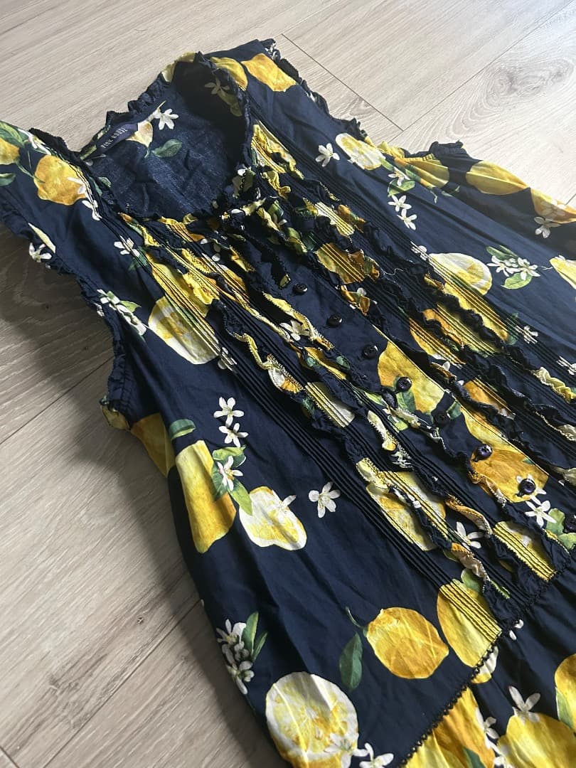 【美品】PINK HOUSE ピンクハウス レモン柄 段々ワンピース ティアード