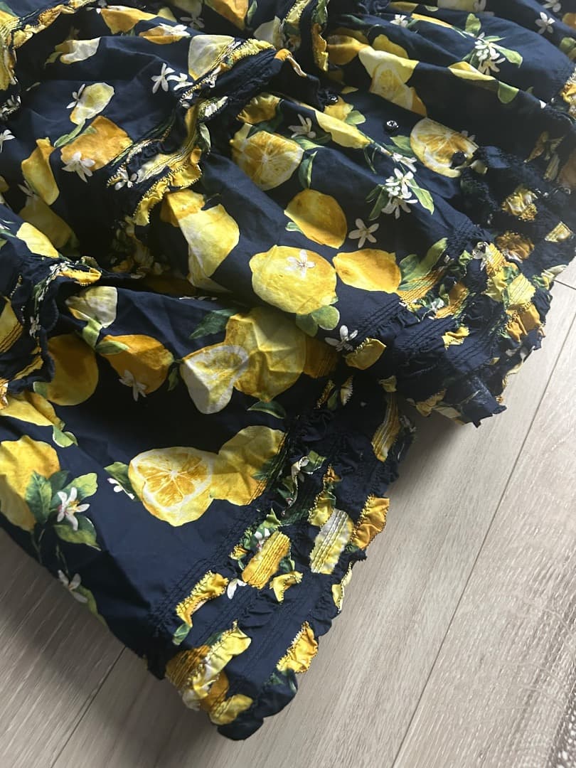 【美品】PINK HOUSE ピンクハウス レモン柄 段々ワンピース ティアード