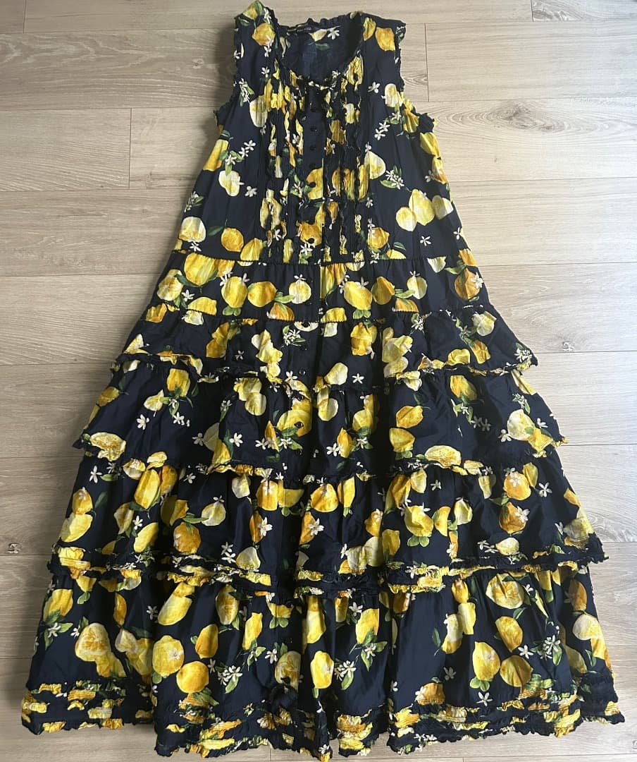 【美品】PINK HOUSE ピンクハウス レモン柄 段々ワンピース ティアード