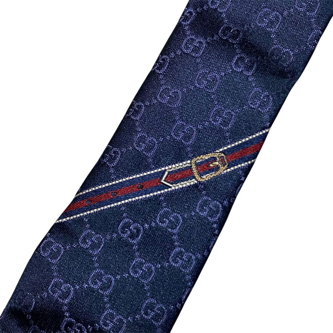 極美品 GUCCI グッチ GG ロゴ ネクタイ シルク 456520 ネイビー