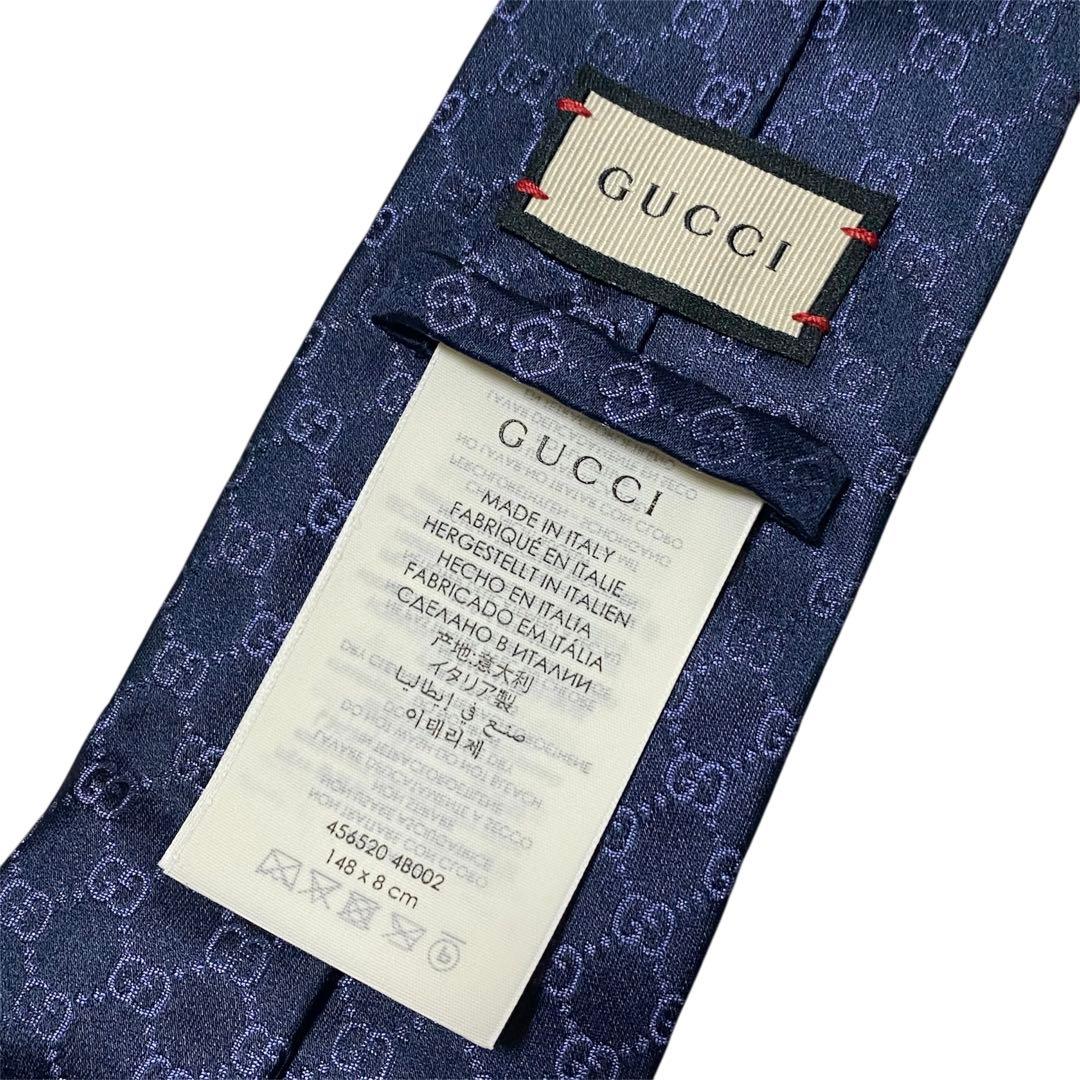 極美品 GUCCI グッチ GG ロゴ ネクタイ シルク 456520 ネイビー