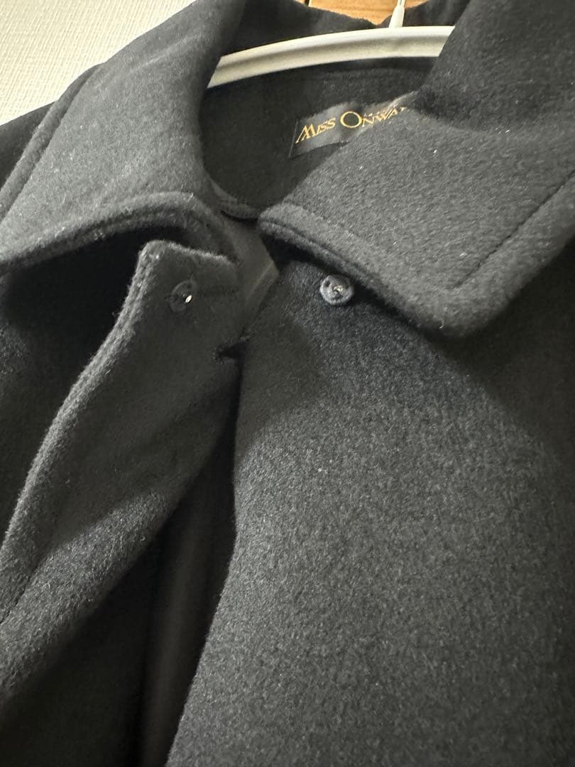 ミス　オンワード　カシミヤ100% ブラック　黒　ロングコート　比翼仕立て