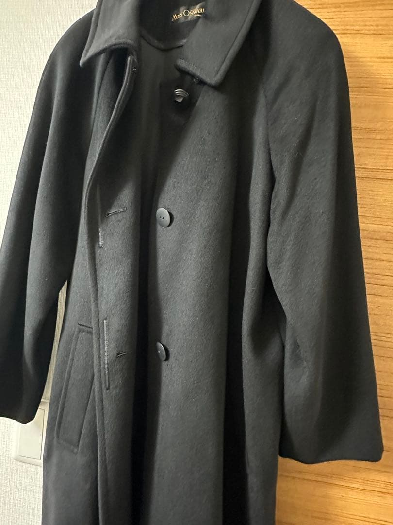 ミス　オンワード　カシミヤ100% ブラック　黒　ロングコート　比翼仕立て
