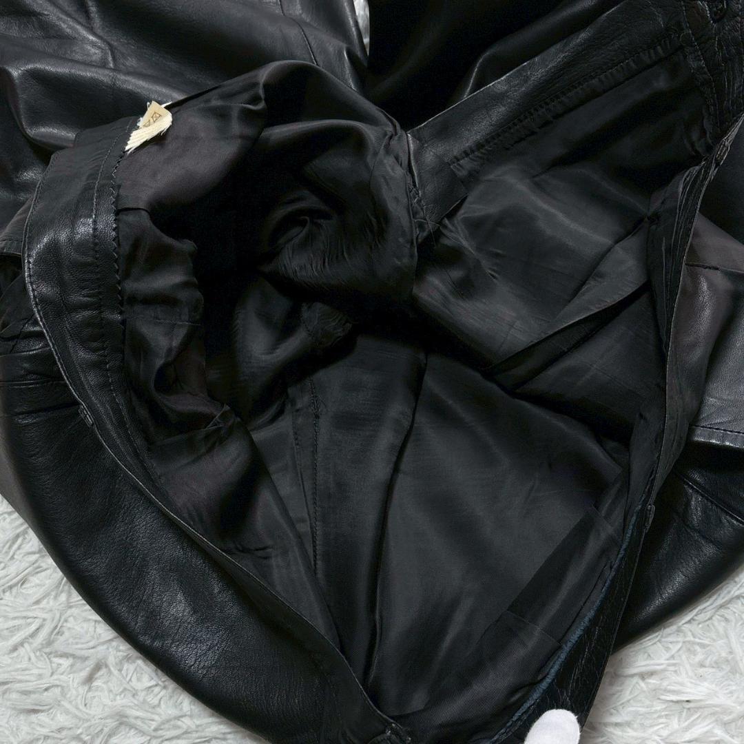 ブラック バイカー 牛革 レザー ワイドパンツ　XXLサイズ