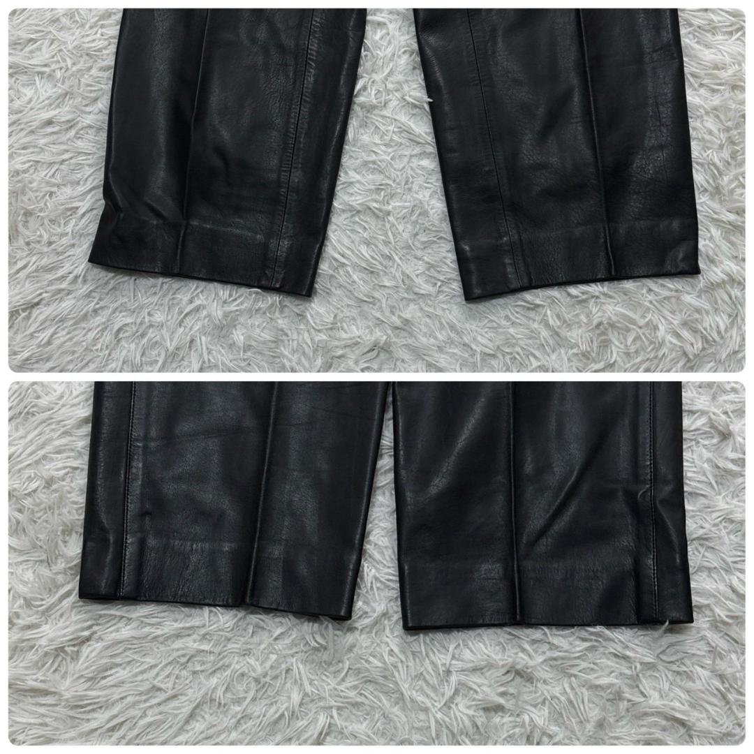 ブラック バイカー 牛革 レザー ワイドパンツ　XXLサイズ